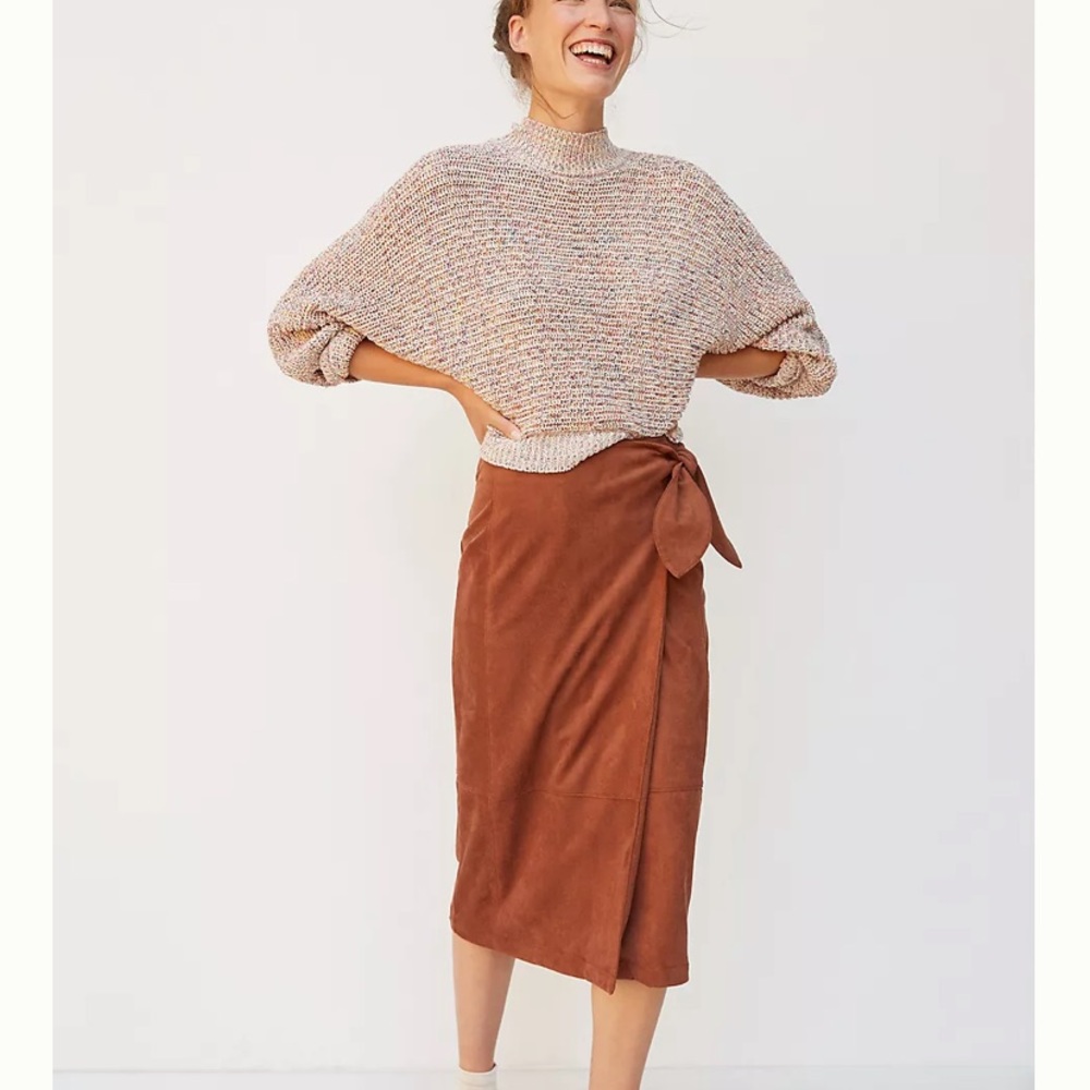 Anthropologie Suede Midi Wrap Skirt